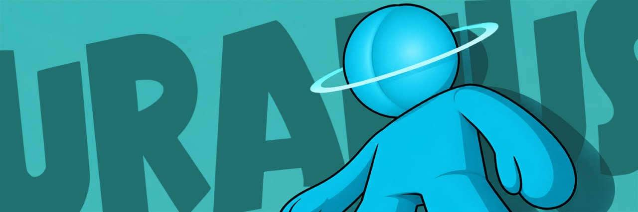 Uranus character with giant URANUS lettering
